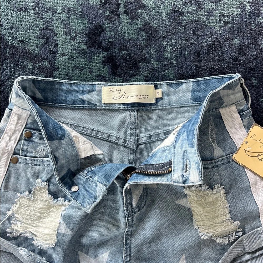 Vintage Havana Blue and White Jean Shorts Distressed - Picture 4 of 7
